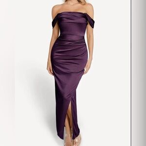 Popilush Elegant Purple Off-Shoulder Dress, shapewear NWOT, size SMALL